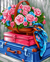 Корзина роз и синяя птица