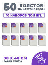 50 холстов! Коробка 10 комплектов по 5 холстов на картоне (мдф) 30X40 (всего 50 холстов)
