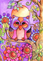 Цветная сова на ветке