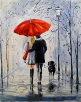 Прогулка под красным зонтом по осеннему парку