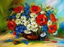 Букет из ромашек, маков и васильков