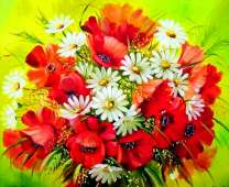 Милый букетик маков и ромашек