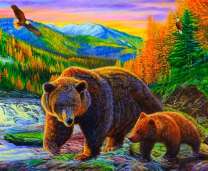 Два медведя и орёл в осеннем лесу