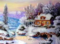 Снег у зимней хижины в лесу