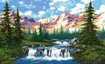 Малеький водопад в зелёном лесу