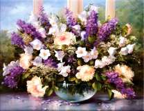 Ваза с букетом сирени и роз