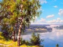 Берёзы и прекрасный вид на озеро