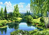 Превосходный вид на озеро в лесу