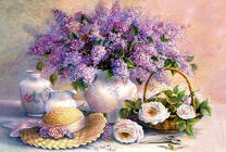 Букет сирени, розочки и шляпка