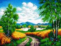 Дорога через поля спелой пшеницы