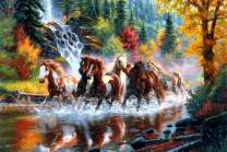 Лошади на осенней реке