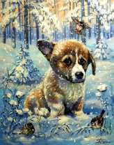 Щеночек на опушке зимнего леса