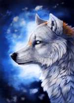 Белая волчица на фоне луны