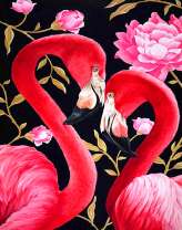 Розовые фламинго и цветущие розы