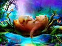 Медведица с медвежонком над рекой