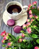 Чёрный кофе, розы и печенье