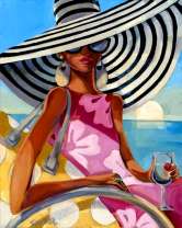 Девушка в шляпе на летнем пляже