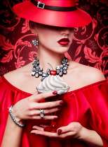 Девушка в красном с мороженым