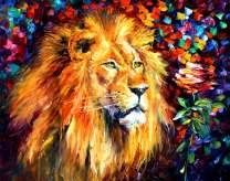 Взрослый лев на фоне осенних красок