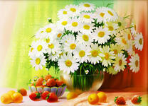 Букет больших ромашек и ягоды