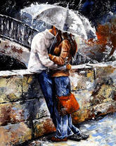 Поцелуй под белым зонтом на набережной