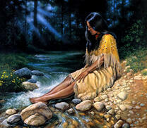 Девушка в лесу у ручья