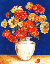 Оранжевый букет на синем фоне