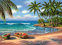 Лодки на песчаном берегу океана