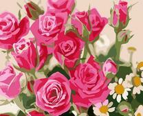 Букет из розовых роз и ромашек