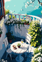 Завтрак на балконе в окружении зелени