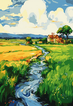 Живописный вид на домик у реки