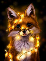 Симпатичный лисенок в гирлянде