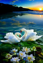 Лебеди и белые лотосы