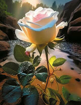 Нежная роза на фоне гор