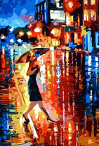 Живописная картина с прогуливающейся женщиной