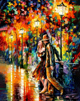 Красивая пара в вечернем осеннем парке