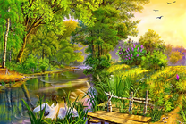 Журавли на реке летним днем