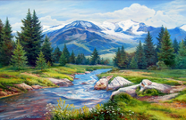 Лес и река среди гор