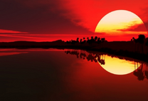 Большой и яркий закат над озером