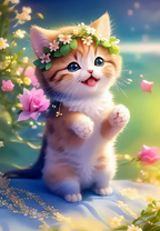 Милый котёнок в цветочном веночке