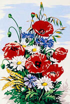 Букет с маками, ромашками и полевыми цветами