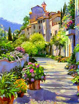 Цветущая улица солнечного города