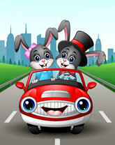 Зайчики на красном авто