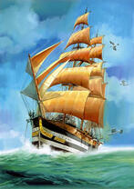 Шхуна на морских волнах