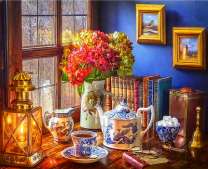 Книга, чай и букет