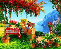 Терасса с видом на горы и море