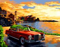 Мерседес на дороге вдоль моря