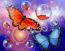 Красивые бабочки на фоне мыльных пузырей