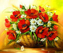 Маки и ромашки в одной корзине