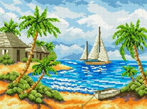 Деревня у моря и парусник